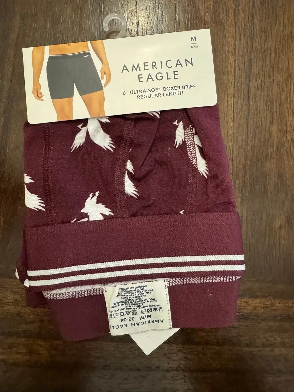 American Eagle Outfitters burgundy boxer briefs with white bird graphics size M